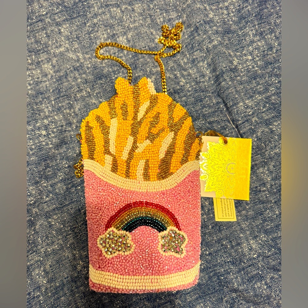 Viral Beaded French Fries Rainbow Beaded Crossbody bag purse